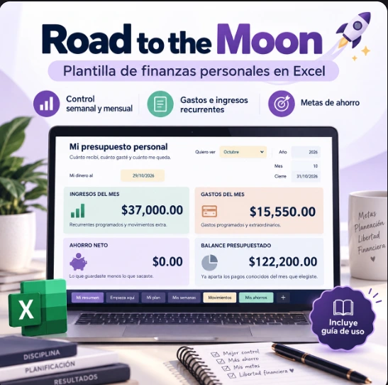 Vista promocional de Road to the Moon, plantilla de finanzas personales para Excel